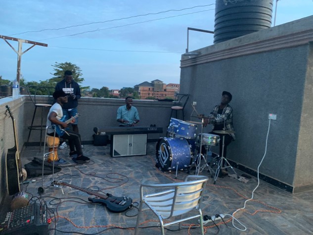 Rooftop band rehearsal in Kampala